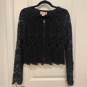Anthropologie's Lilis Closet Black Lace Zip Up Blouse Size Medium
